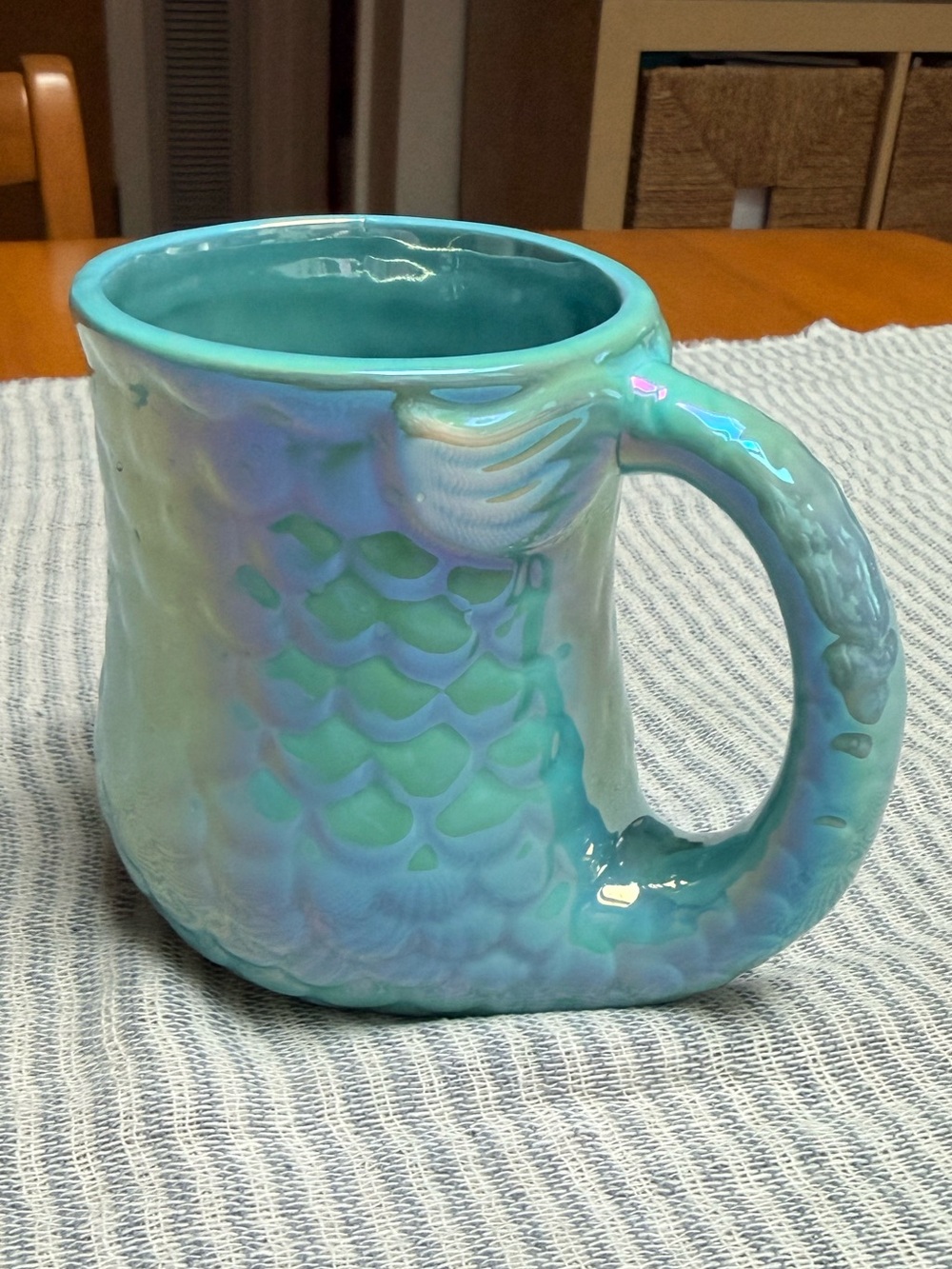🧜‍♀️ Our Name is Mud Sculpted Mermaid Tail Coffee Mug – Iridescent Teal / Blue